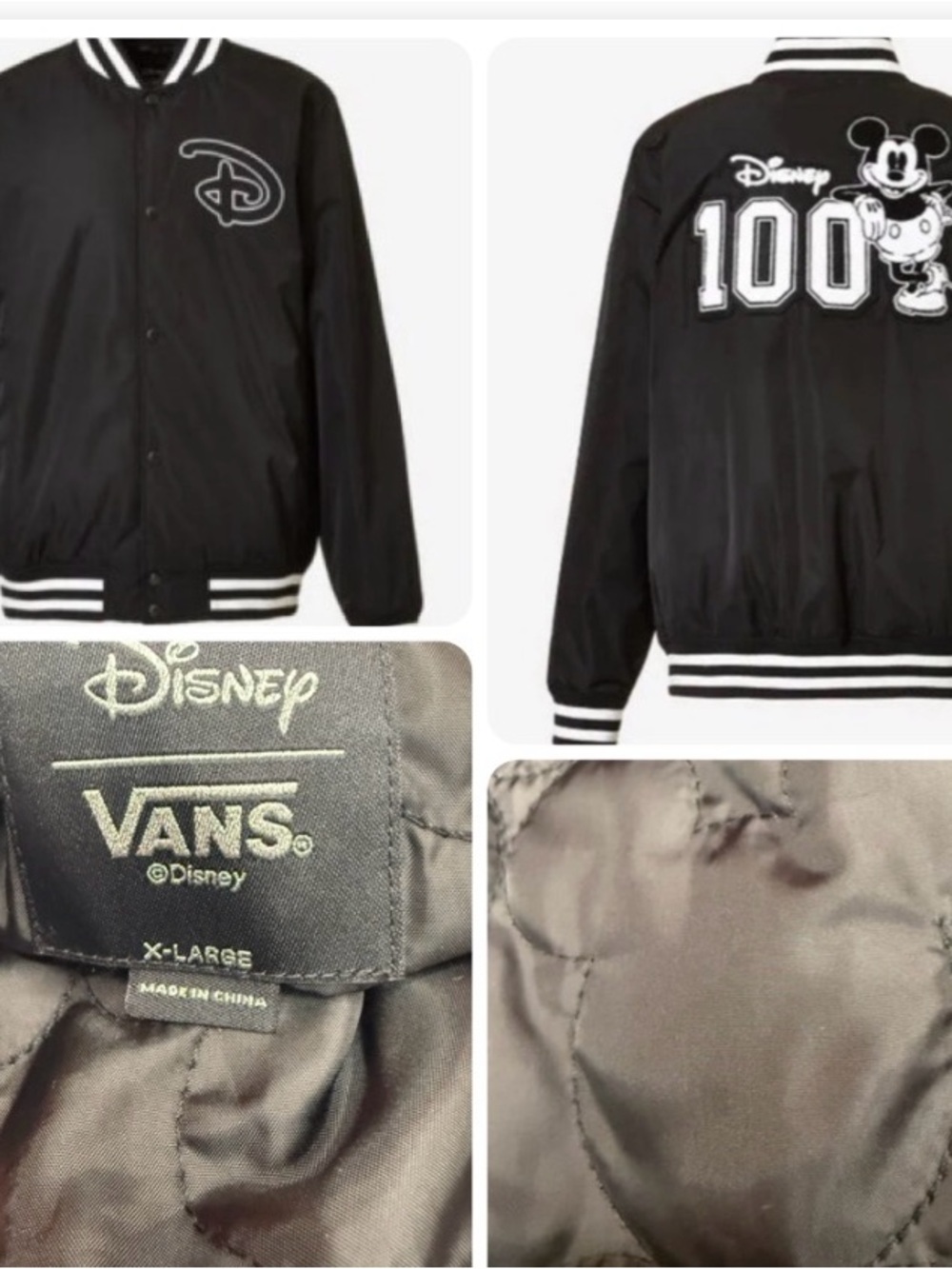 Disney Black Varsity Jacket with White Stripe Trim